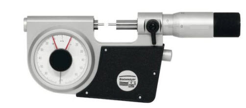 Feinmess Suhl Indicating Spline Micrometer 0-25mm code 76053704520-IND25, accuracy Standard DIN 863 Micrometer reading .01mm Indicator .001mm with reduced anvils 3mm x 10mm