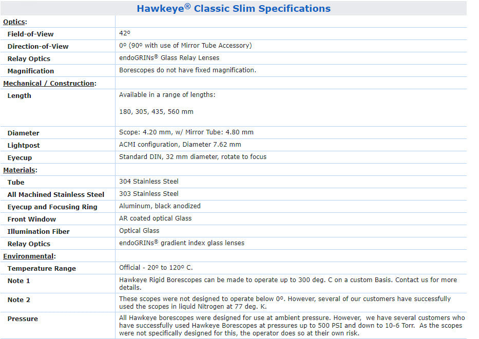 Gradient Lens HS07-AF-KIT Hawkeye Classic Slim Kits Description : 7"/180mm Classic Slim Kit Diameter of ClassicSlim : 0.165"/4.20mm Diameter of Mirror Tube : 0.188"/4.80mm