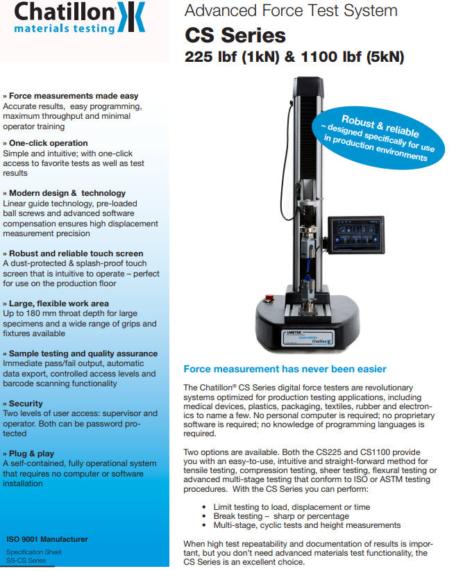 Lloyd Instruments/Ametek CS2-225 Single Column Bench Mounted Advanced Force Test System 225 lbf (1kN)