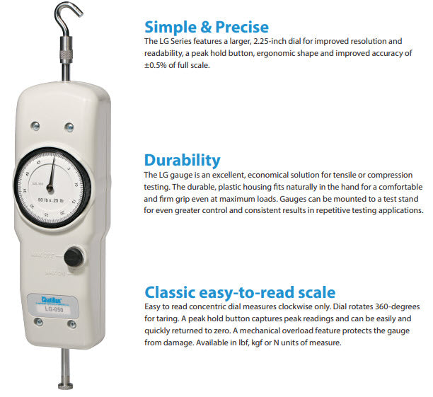 Chatillon LG-5KG, Mechanical Force Gauge : 5 x 0.025 kgf : #10-32M