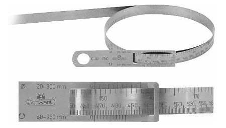 Schwenk 62000027 Measuring Tapes CJU 950 FOR MEASURING OUTSIDE CIRCUMFERENCE AND DIAMETER OF CYLINDRICAL PARTS Range 69-950mm Material is Stainless Steel, width 16mm, Tape thickness 0.2 mm