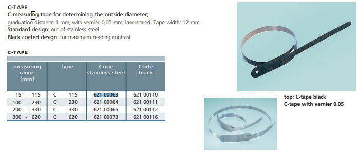 Schwenk 62000063 C-TAPE Stainless Steel, Range 15 - 115, width 12mm, Tape thickness 0.2 mm with vernier 0,05 mm, Type C 115