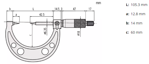 Point Micrometer with Hardened Tip 50-75mm, 30° Tip 112-203