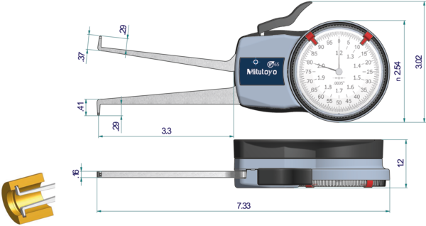 Mitutoyo Internal Dial Caliper Gauge 1,2-2", 0,0005" 209-355