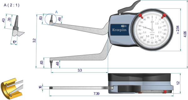 Mitutoyo Internal Dial Caliper Gauge 2,4-3,2", 0,0005" 209-358