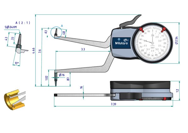 Mitutoyo Internal Dial Caliper Gauge 2,8-3,6", 0,0005" 209-359