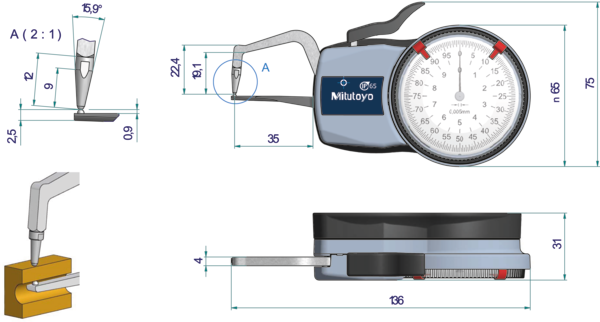 External Dial Caliper Gauge  0-10mm, 0,005mm 209-400