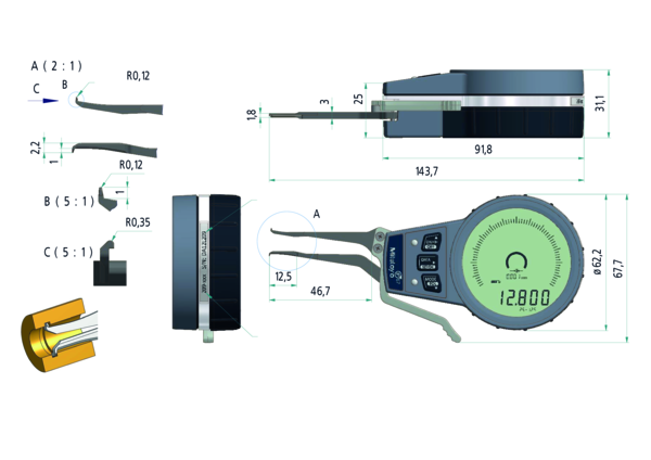 External Digital  groove Caliper Gauge 209-927 range 2.5-12.5mm