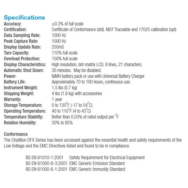 Chatillon DFE2-025 With Intergrated Load cell 400 ozf, 25 lbf, 10000gf, 10Kgf, 100 N (With Output)