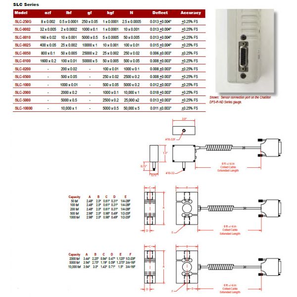 Chatillon Ametek SLC-0100 Interchangeable Loadcell Sensors 100 X 0.01 LBF LOAD SENSOR