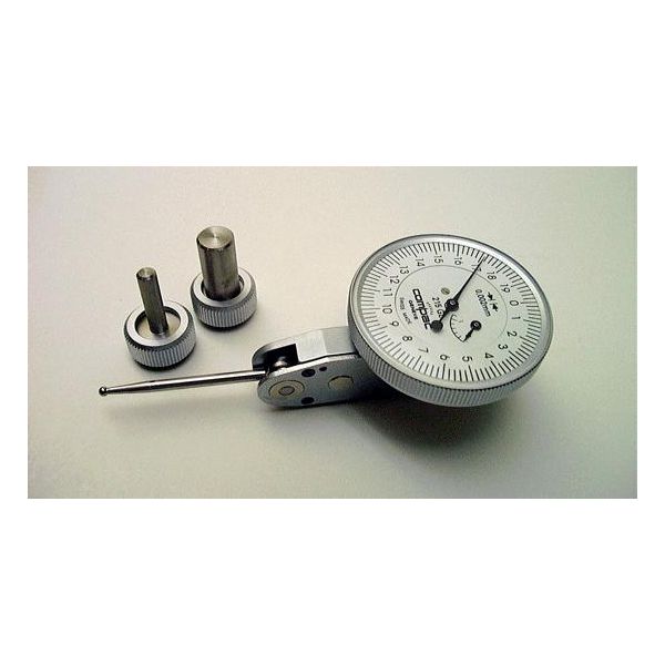 Compac, Brown & Sharpe TESA Long Stylus 212GL Lever Dial Test Indicator, Horizontal Type, M1.6 Thread, 4mm Stem Dia., White Dial, 0-50-100 Reading, 40mm Dial Dia., 0-3mm Range, 0.01mm Graduation, +/-0.026mm Accuracy, Long Stylus 36mm