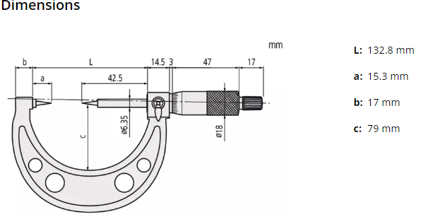 Point Micrometer with Carbide Tip 75-100mm, 30° Tip 112-216