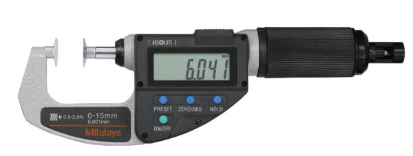 Absolute Digital Micrometer, Adjust. Force Inch/Metric,  0,5-2,5N, Disk=14,3mm 227-221-20