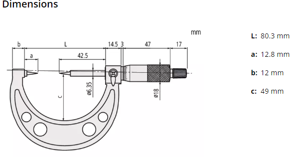 Point Micrometer with Carbide Tip 1-2", 30° Tip 112-238