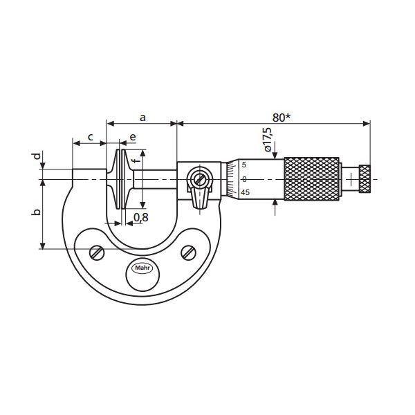 Mahr 4145001 Mechanical Micrometers 40SM Micromar Rotating Disc Micrometer, Range 20-45mm x .01mm Accuracy .004mm , Flatness of faces .0006mm