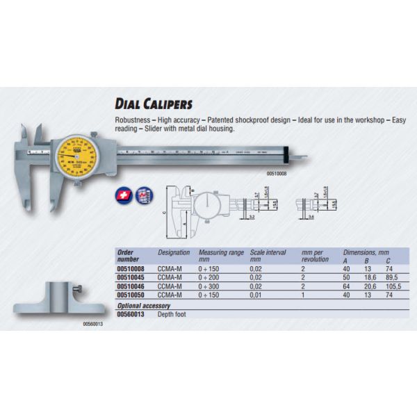 Dial Caliper 0-150mm 0.02mm 2mm 00510008