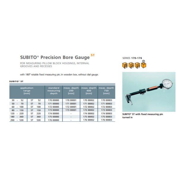 Schwenk 17600000 Precision Collapsible Bore Gauge FOR MEASURING PILLOW BLOCK HOUSINGS, INTERNAL GROOVES AND RECESSES with 180° rotable fixed measuring pin; in wooden box, without dial gauge application range 290-530mm, Standard Measuring Depth