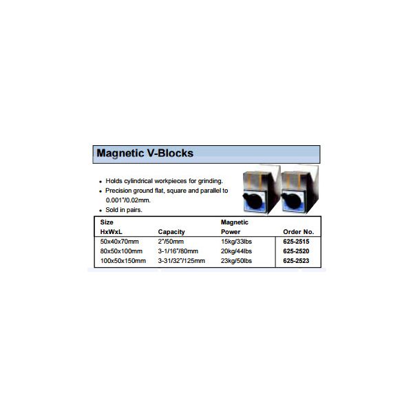 MHC Magnetic Vee Blocks 625-2520 KMV-80B, Max.Holding Dia 80mm, Mag. Power 20kg/44lbs