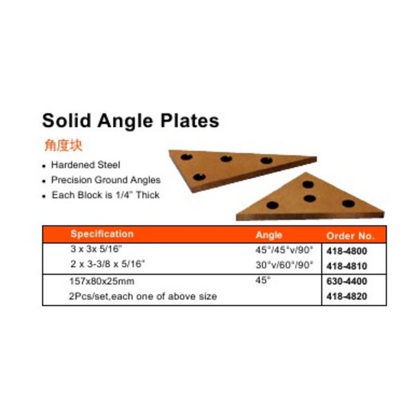 MHC 418-4800 Solid angle Plate 3 x 3x 5/16” Angles 45°/45°v/90°