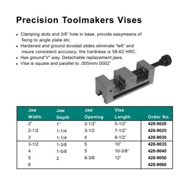 MHC 428-9050 Precision Toolmakers Vice 5x2x6-3/8x12"(127x162x305mm)