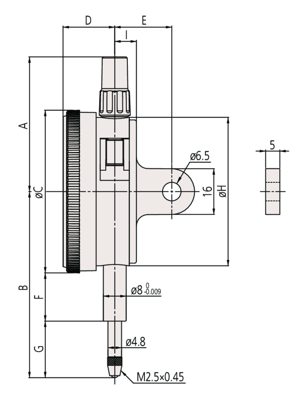 Dial Gauge, Flat Back, ISO Type One Revolution, Jewelled Bearing, Shockproof, 0,08mm, 0,001mm 2900AB-10