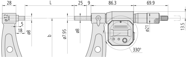 Digital Micrometer IP65, Inch/Metric 350-375mm14-15", with Output Item number: 293-784 Ratchet stop