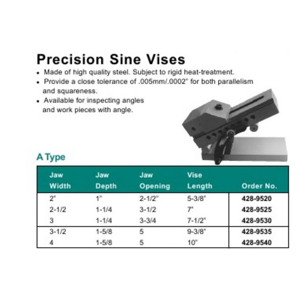 MHC 428-9520 Precision Sine Vises, 2x2-1/2x1x5-3/8"(50x64x25x137mm)