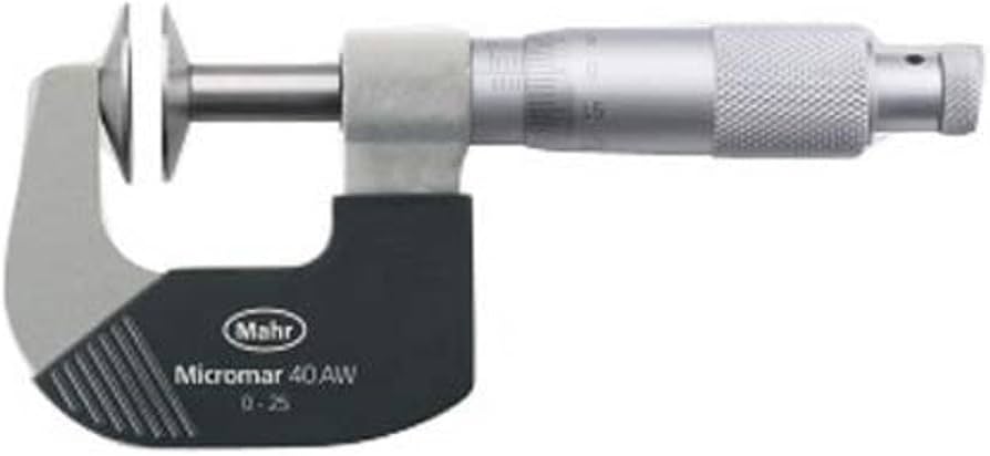 Mahr 4134300 Mechanical Micrometers 40AW Micromar Non Rotating Disc Micrometer, Range 0-25mm x .01mm Accuracy .008mm , Flatness of faces .002mm