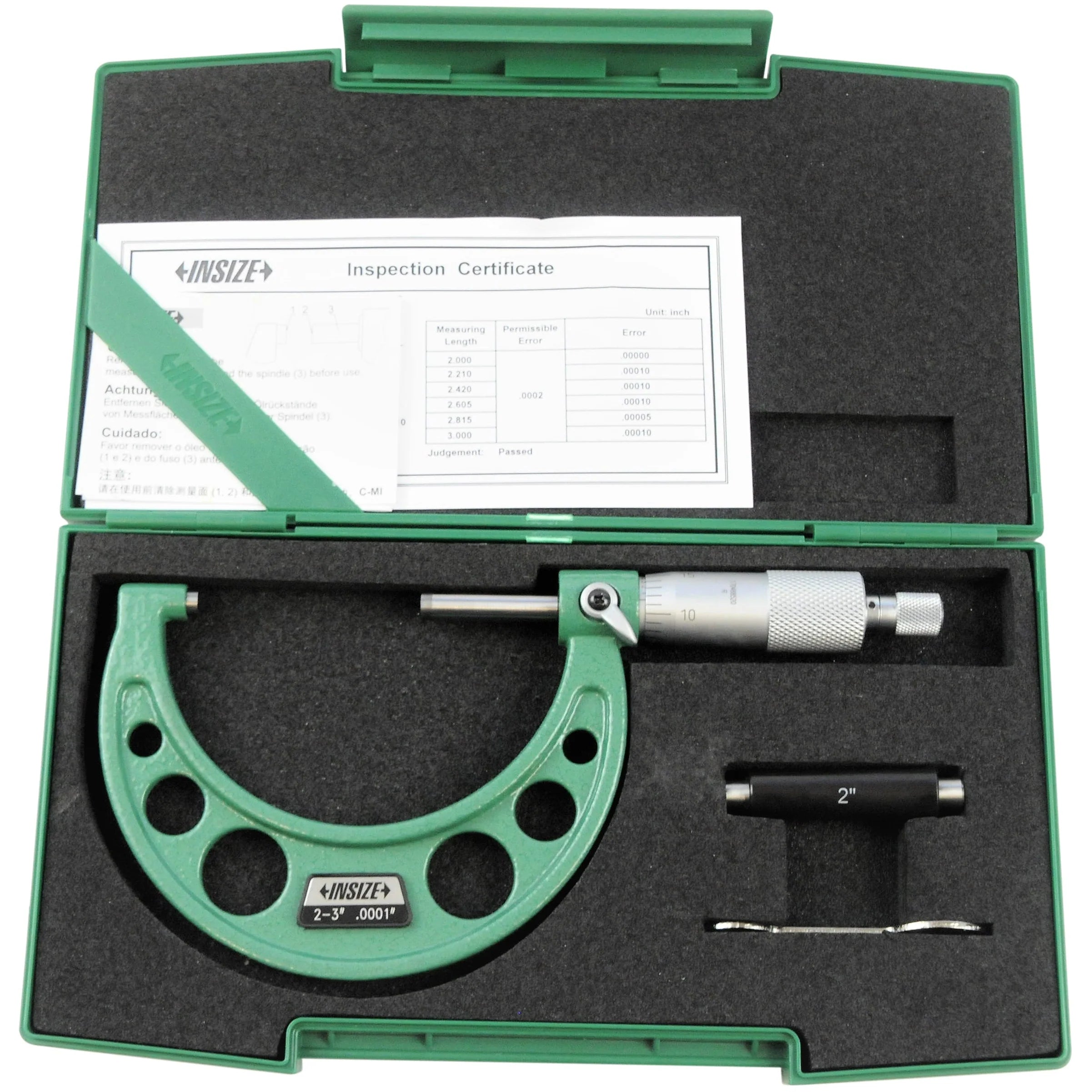 Insize Mechanical micrometers with heat shield 2-3" x.0001", 3202-3