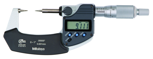 Digital Point Micrometer IP65 Inch/Metric, 0-25mm/0-1", 15° Tip 342-351-30