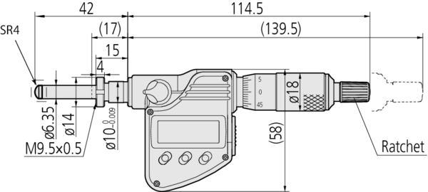 Mitutoyo Digital Micrometer Head 0-25mm, SR4 Spi., Clamp Nut, 10mm Stem 350-254-30