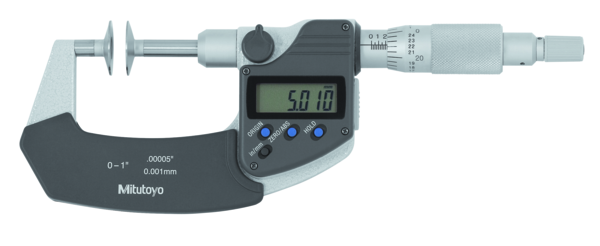 Digital Disc Micrometer Inch/Metric, 3-4", Non-Rotating Spindle, Disk=20mm 369-353-30 Flat Anvils no Central Recess