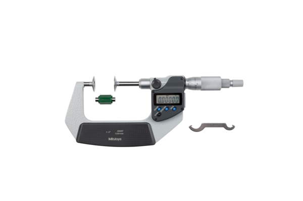 Mitutoyo Digital Disc Micrometer Inch/Metric, 1-2", Non-Rotating Spindle, Disk=20mm 369-351-30 Flat Anvils no Central Recess