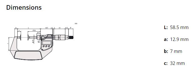 Digital Disc Micrometer Inch/Metric, 0-1", Non-Rotating Spindle, Disk=20mm 369-350-30 Flat Anvils no Central Recess