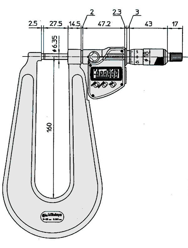 Digital Sheet Metal Micrometer IP65 Inch/Metric, 0-1", Spherical Anvil 389-361-30