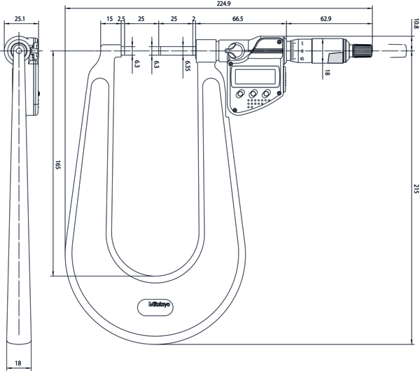 Digital Sheet Metal Micrometer IP65 Inch/Metric, 1-2", Flat Anvil/Spindle 389-352-30