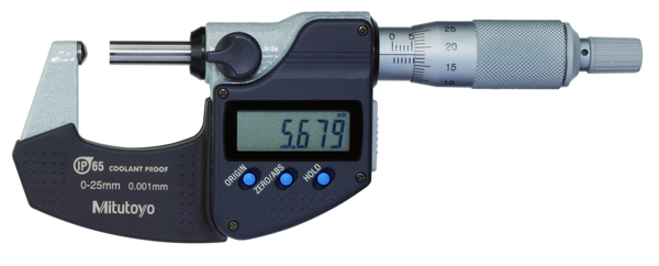 Digital Tube Micrometer, Spherical Anvil Inch/Metric, 0-25mm/0-1", IP65 395-351-30