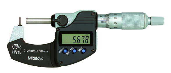 Digital Tube Micrometer, IP65 Pin Anvil Flat Spindle, 0-25mm 395-261-30