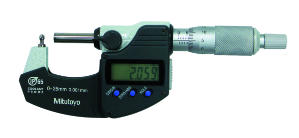 Digital Tube Micrometer, IP65, Inch/Met. Spherical Anvil Flat Spindle, 0-25mm/ 0-1" 395-362-30