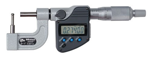 Digital Tube Micrometer, IP65, Inch/Met. Spherical Anvil Flat Spindle, 0-25mm/0-1" 395-363-30