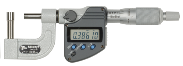 Digital Tube Micrometer, IP65, Inch/Met. Spherical Anvil Flat Spindle, 0-25mm/0-1" 395-364-30