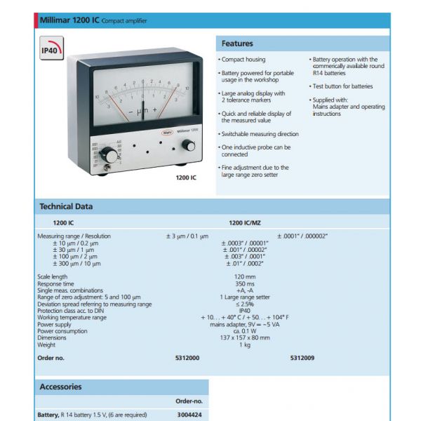 Mahr 5312009 Millimar 1200 IC Compact amplifier