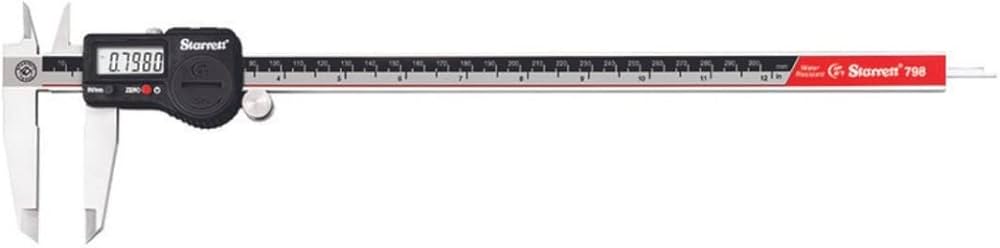 Starrett Electronic Caliper IP67, 798B-12/300, Stainless Steel, Battery Powered, Inch/Metric, 0-12"/0-300mm Range, +/-0.001" Accuracy, 0.0005"/.01mm Resolution, Meets DIN 862 Specifications