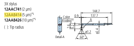 3 x Deep hole stylus - R5µm; 90° for Surftest; Formtracer SV-C 12AAB414