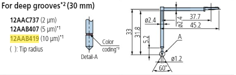 Deep groove 30mm stylus - R10µm; 90° for Surftest; Formtracer SV-C 12AAB419