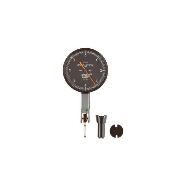 Brown & Sharpe 599-7033-5 Dial Test Indicator Set, M1.4x0.3 Thread, Black Dial, 0-4-0 Reading, 1.5" Dial Dia., 0-0.008" Range, 0.00005" Graduation, +/-0.0001" Accuracy