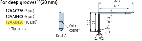 Deep groove 20mm stylus - R10µm; 90° for Surftest; Formtracer SV-C 12AAB420