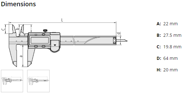 ABSOLUTE AOS Calipers 0-300mm Square Depth Rod & Thumb Roller 500-173-30