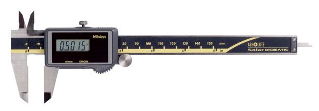 Digital Solar Caliper, 0-150mm/0-6" x .01mm/.0005" No Output, Square Depth Rod & Thumb Roller 500-464