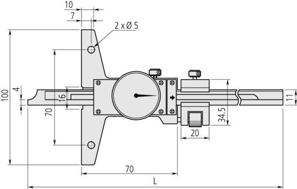 Dial Depth Gauge 0-200mm, 0,05mm, Fine adjustment 527-302-50